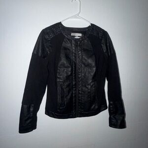 Larry Levine Black Faux Leather Panel Jacket